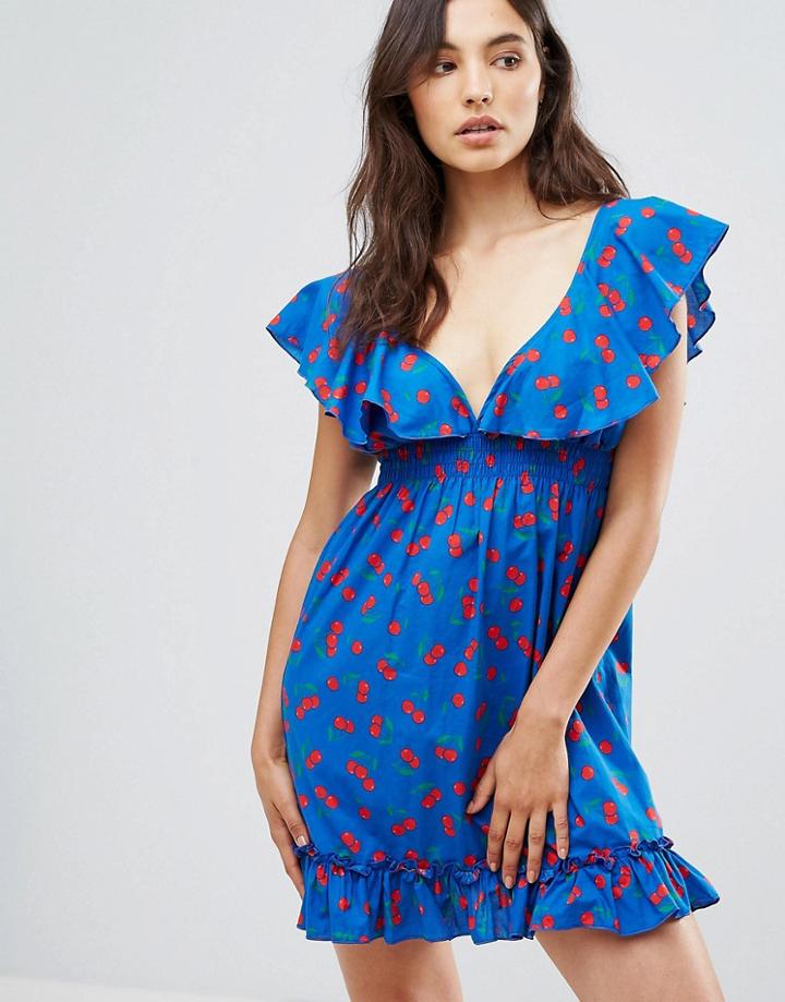 Liquorish Cherry Print Tea Dress - Multi