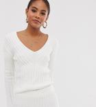 Asos Design Tall Two-piece Sweater In Moving Rib - Cream