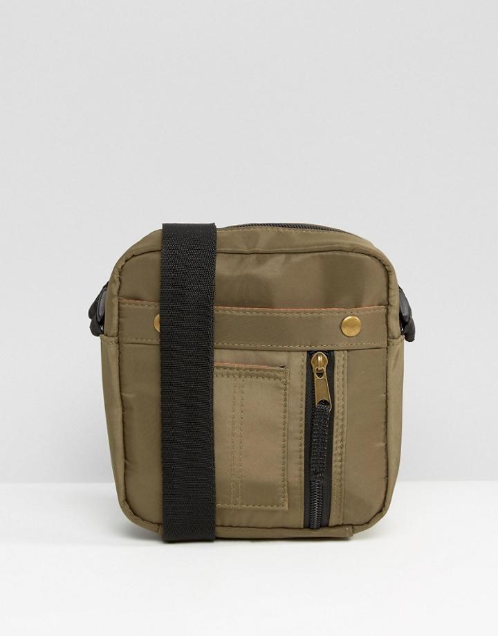 Asos Flight Bag In Bomber Styling In Khaki - Green