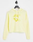 Calvin Klein Jeans Monogram Logo Raw Hem Cropped Hoodie In Lemon-yellow