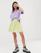 Asos Design Seersucker Mini Skirt With Shirred Waistband - Green