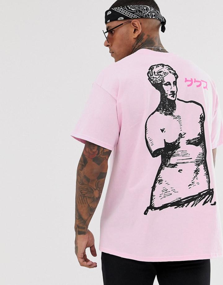 Hnr Ldn Statue Back Print T-shirt In Oversized - Pink