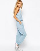 Asos Jersey Jumpsuit With Button Detail And Tie Waist - Chambray