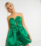 Collective The Label Exclusive Plunge Structured Puffball Mini Dress In Emerald Green