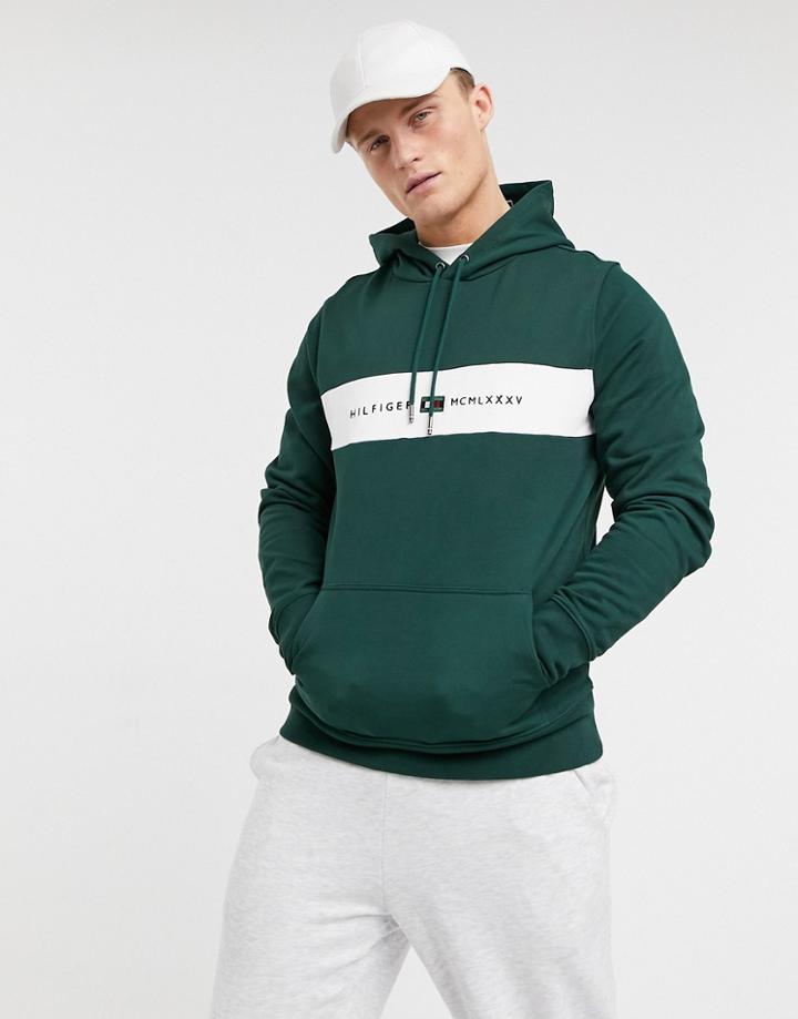 Tommy Hilfiger Chest Stripe Logo Hoodie In Green