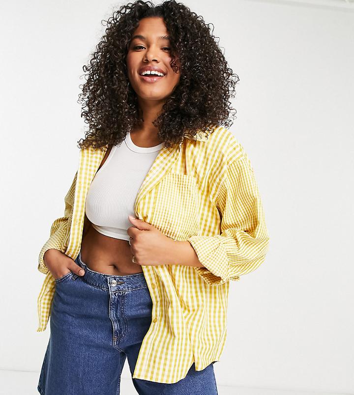 Missguided Plus Shirt In Yellow Gingham-green