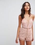 Missguided Lace Up Detail Romper - Pink