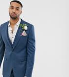 Asos Design Tall Wedding Skinny Suit Jacket In Petrol Blue Twill