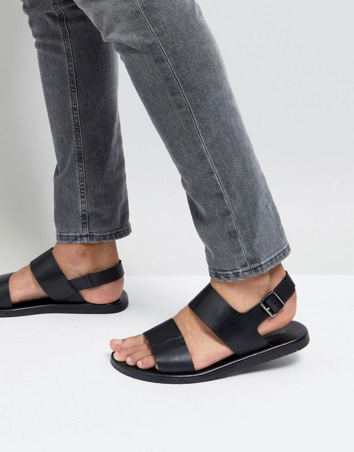 Silver Street Double Strap Sandals In Black Leather - Black