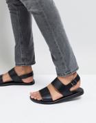 Silver Street Double Strap Sandals In Black Leather - Black