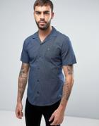 Farah Trebant Short Sleeve Shirt Stripe Print Revere Collar Slim Fit In Navy - Navy
