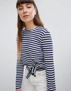Daisy Street Relaxed Long Sleeve T-shirt In Breton Stripe - Navy