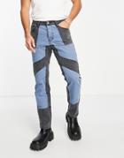 Liquor N Poker Straight Leg Jeans In Midwash Blue With Black Paneling - Part Of A Set-multi