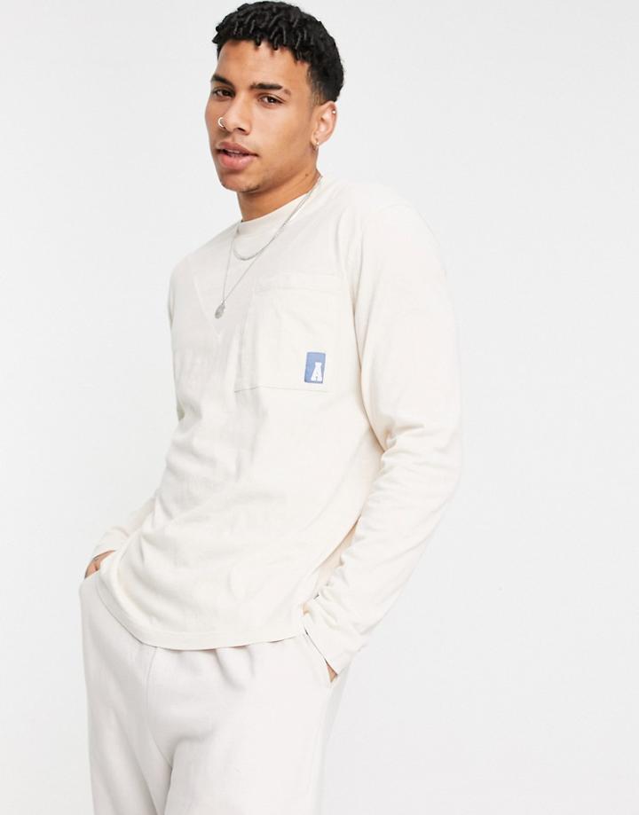 Asos Actual Oversized Long Sleeve T-shirt In Beige Wash With Logo Detail-neutral