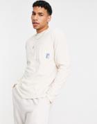 Asos Actual Oversized Long Sleeve T-shirt In Beige Wash With Logo Detail-neutral