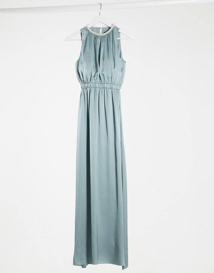 Little Mistress Bridesmaid Satin Maxi Dress With Embellishment In Cornflower-blues