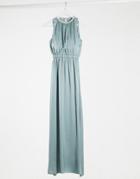 Little Mistress Bridesmaid Satin Maxi Dress With Embellishment In Cornflower-blues