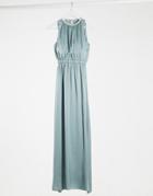 Little Mistress Bridesmaid Satin Maxi Dress With Embellishment In Cornflower-blues