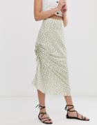 Asos Design Ruched Side Bias Midi Skirt In Ditsy Floral - Multi