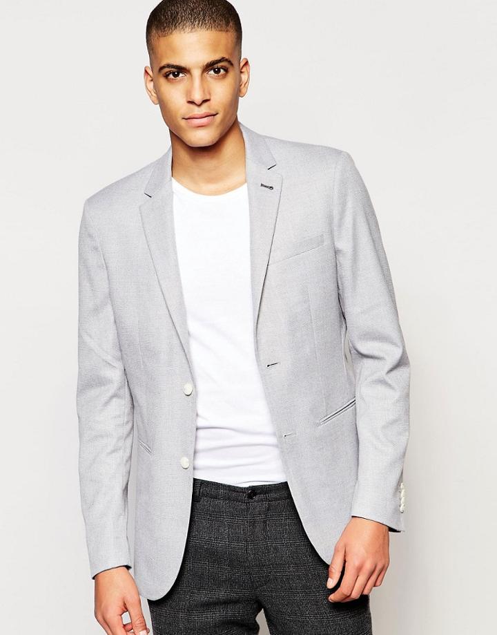 Jack & Jones Pique Blazer In Slim Fit - Light Gray Melange