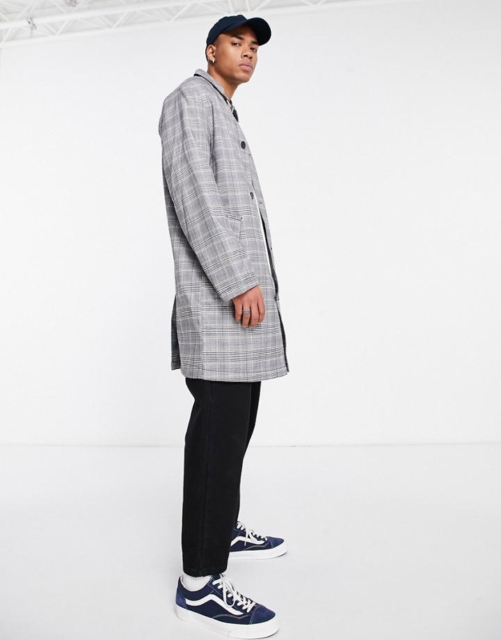 Asos Design Single Breasted Trench Coat In Gray Check-grey