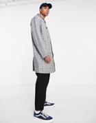 Asos Design Single Breasted Trench Coat In Gray Check-grey
