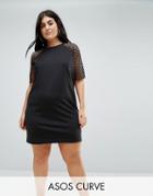 Asos Curve Scuba T-shirt Dress With Fishnet Sleeves - Black
