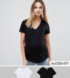 New Look Maternity 2 Pack Organic V Neck Tees - Multi