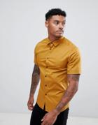 Asos Design Skinny Shirt In Mustard - Yellow