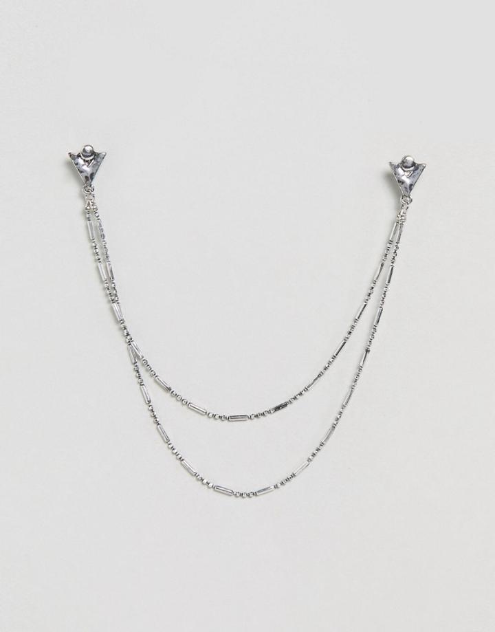 Designb Triangle Collar Tips & Chain In Antique Silver Exclusive To Asos - Silver