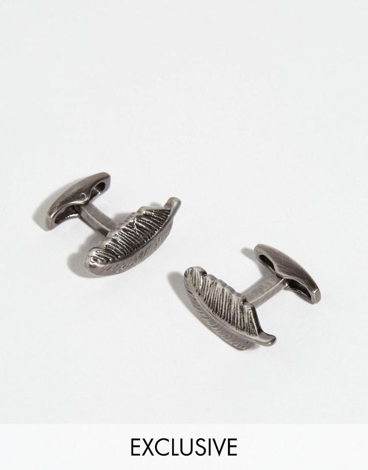 Simon Carter Pursuit Feather Cufflinks In Antique Finish - Silver