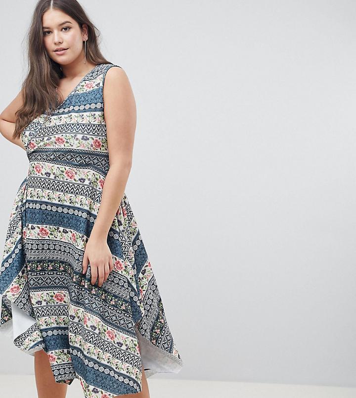 Praslin Rose And Border Print Hanky Hem Dress - Multi