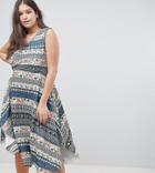 Praslin Rose And Border Print Hanky Hem Dress - Multi