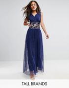 Little Mistress Tall Maxi Dress With Embroidered Detail - Navy