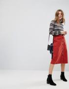 Leon And Harper Button Front Midi Skirt - Orange