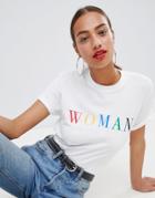 Boohoo Rainbow Woman Logo T-shirt - White