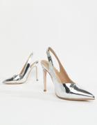 Asos Design Pepper Pointed Slingback High Heels-silver