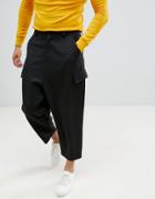 Asos Design Drop Crotch Tapered Heavy Jersey Pants With Cargo Pockets - Gray