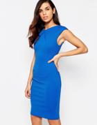 Vesper Avery Cap Sleeve Pencil Dress With Front Detail - Blue