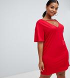 Boohoo Plus Choker Detail T-shirt Dress In Red - Red