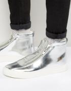 Asos Zip Sneakers In Silver Metallic With Chunky Sole - Silver