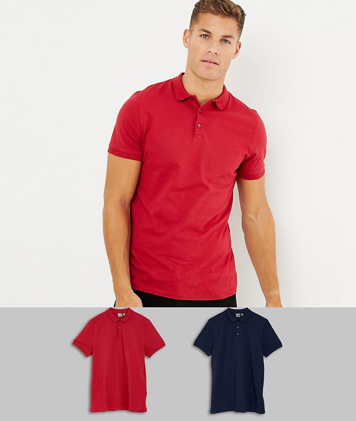 Asos Design 2 Pack Jersey Polo Save-multi