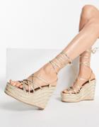 Asos Design Thalia Strappy Tie Leg Wedges In Gold