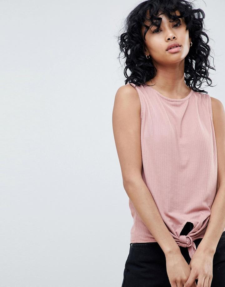 Pieces Tie Front Tank - Pink