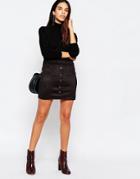 Wal G Suedette Skirt With Button Front - Black