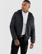 Asos Design Liner Puffer Jacket With Hood In Black - Black
