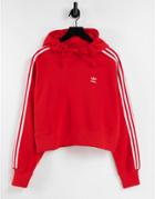 Adidas Originals Adicolor Three Stripe Cropped Hoodie In Red