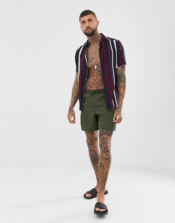 Lyle & Scott Logo Swims Shorts In Khaki-green