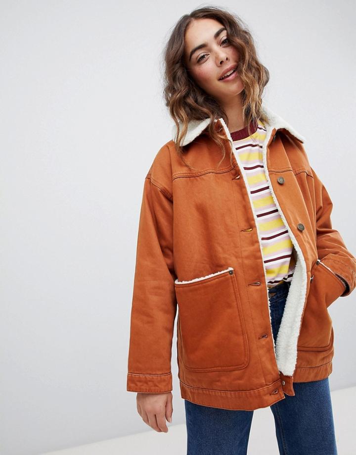 Monki Borg Denim Trucker Jacket In Brown - Brown