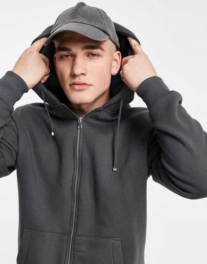River Island Zip Through Hoodie In Gray-grey